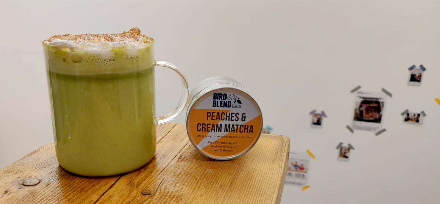 Peach Crumble Matcha Latte