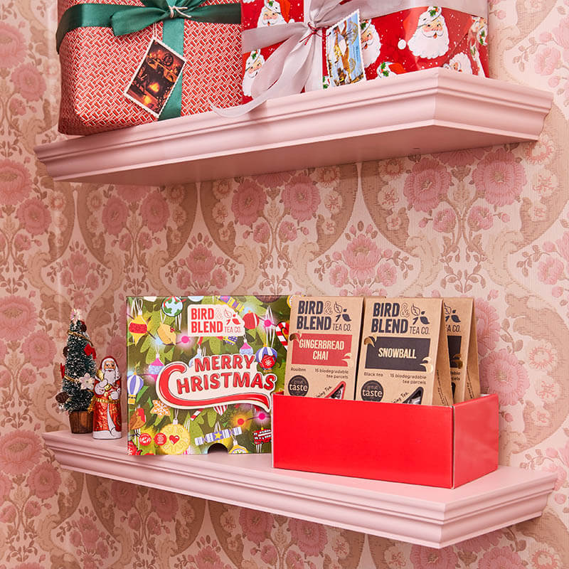 christmas tea bag box on shelf