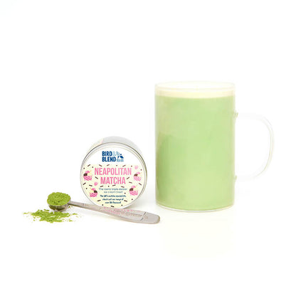 neapolitan matcha tin with mug