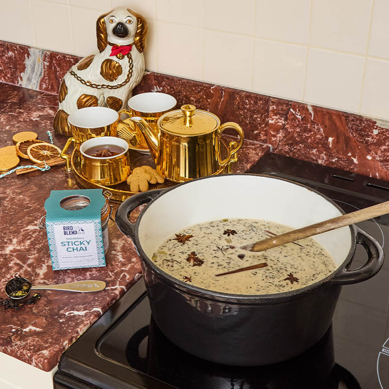 snowball sticky chai on the hob