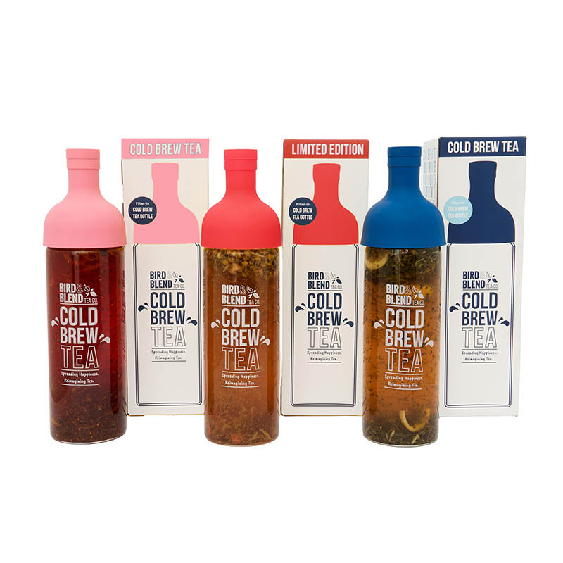 red cold brew bottles with packaging